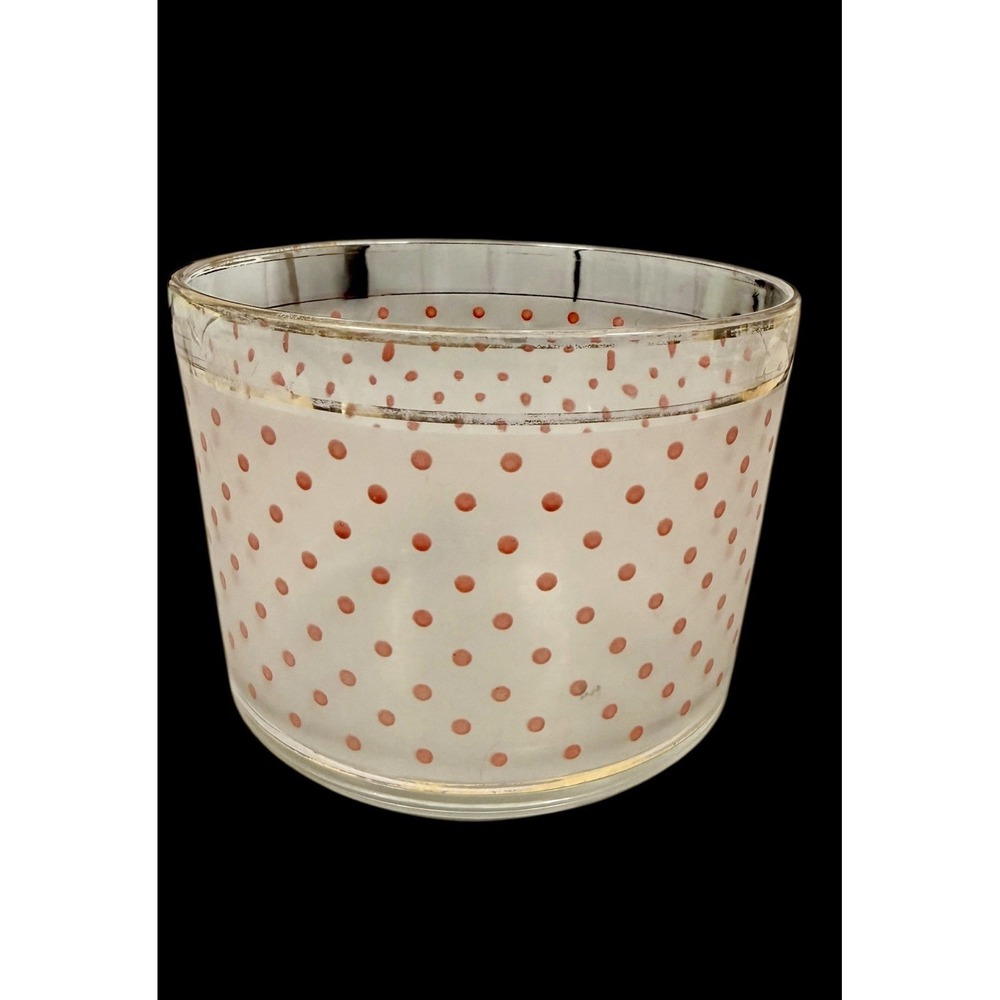 Vintage Gold Gilded Red Polka Dot Ice Bucket - Art Deco Barware